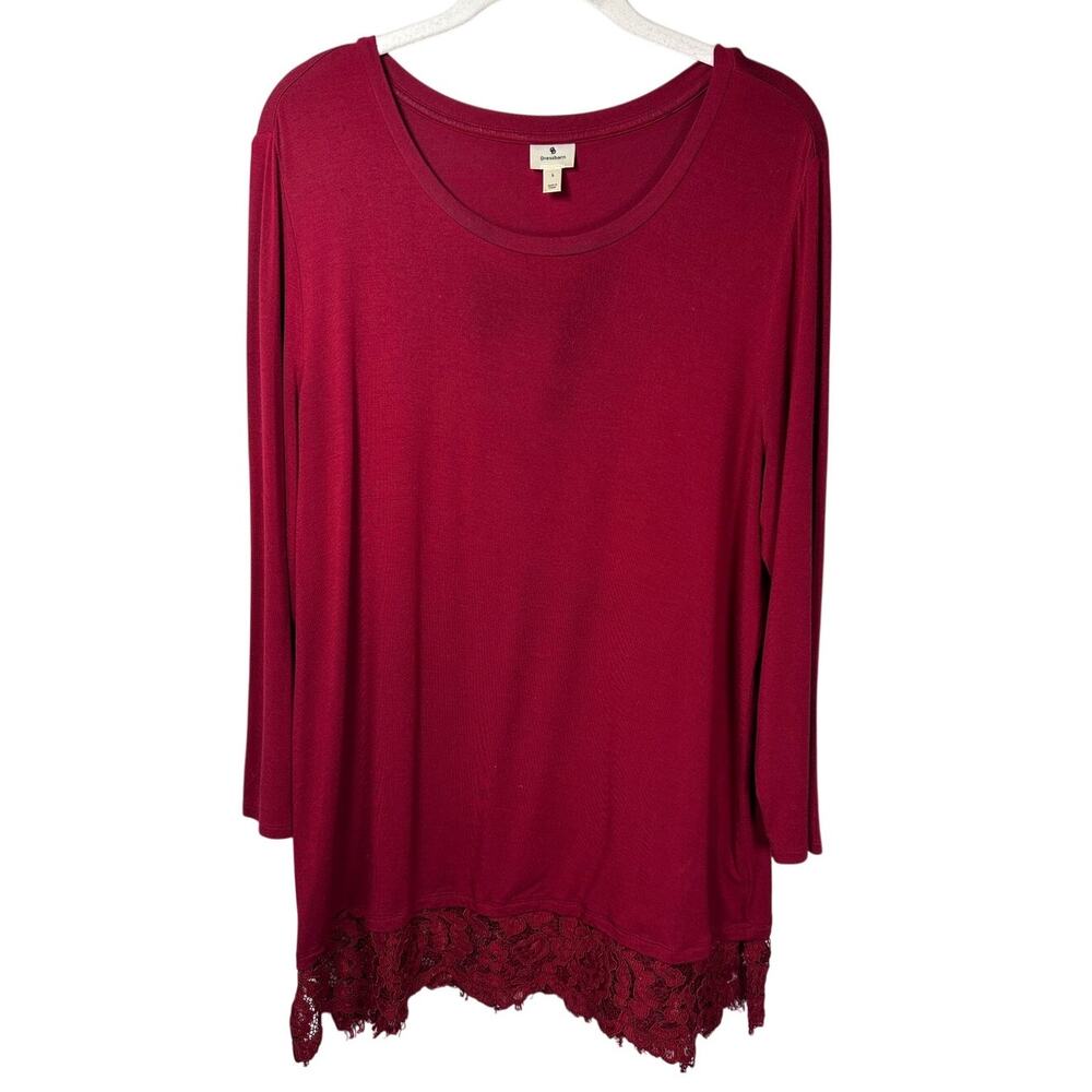 Dress Barn Red Lace Trim Hem Round Neck Shirt Womens Large